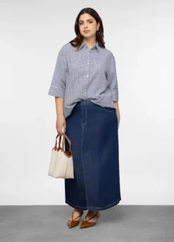 Camicia Fit Over con colletto alla francese in puro cotone seersucker donna curvy