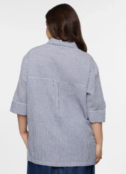 Camicia Fit Over con colletto alla francese in puro cotone seersucker donna curvy