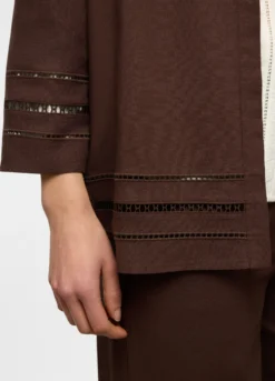 Camicia fit over con colletto classico in misto lino e ricami donna