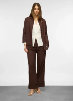 Camicia fit over con colletto classico in misto lino e ricami donna