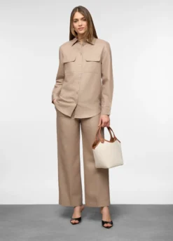 Camicia fit over con collo alla francese misto lino donna