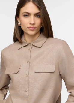 Camicia fit over con collo alla francese misto lino donna