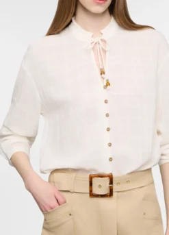 Camicia fit over con scollo a V in puro cotone dobby donna