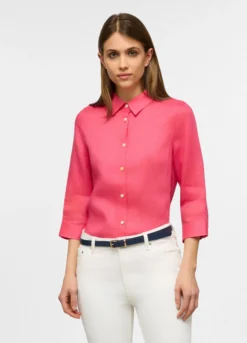 Camicia fit regular con colletto classico in puro lino donna
