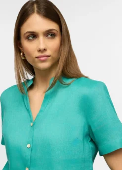 Camicia fit regular con colletto coreano in puro lino donna