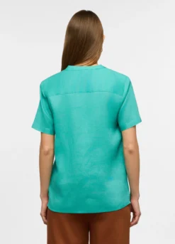 Camicia fit regular con colletto coreano in puro lino donna