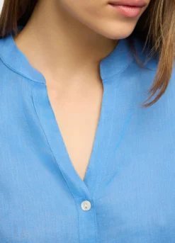 Camicia fit regular con colletto coreano in puro lino donna