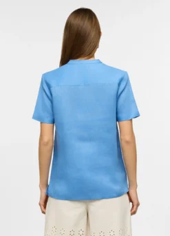 Camicia fit regular con colletto coreano in puro lino donna