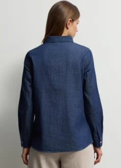 Camicia Fit Regular con colletto alla francese in denim di puro cotone donna