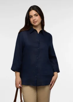 Camicia Fit Regular con collo alla francese in puro lino donna curvy