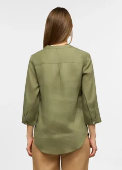 Camicia fit regular con collo coreano in puro lino donna