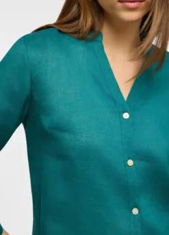 Camicia fit regular con collo coreano in puro lino donna