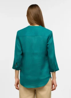 Camicia fit regular con collo coreano in puro lino donna