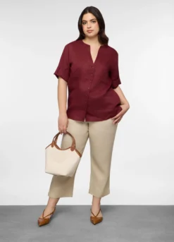 Camicia Fit Regular con scollo a V in puro lino donna curvy