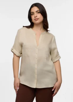 Camicia Fit Regular con scollo a V in puro lino donna curvy