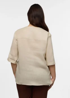 Camicia Fit Regular con scollo a V in puro lino donna curvy