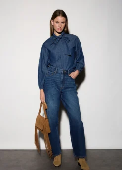 Camicia in chambray con fiocco donna
