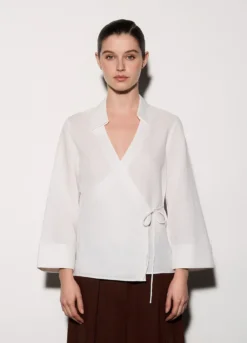 Camicia incrociata misto lino donna