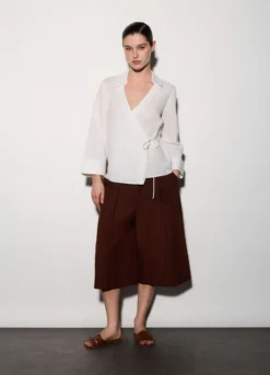 Camicia incrociata misto lino donna