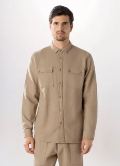 Camicia in tela di cotone con taschini uomo