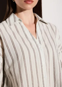Camicia over fit colletto alla francese in puro cotone dobby a righe donna