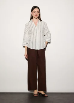 Camicia over fit colletto alla francese in puro cotone dobby a righe donna