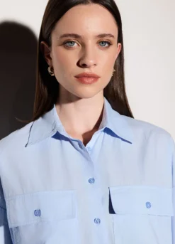 Camicia over fit colletto alla francese in popeline di puro cotone donna
