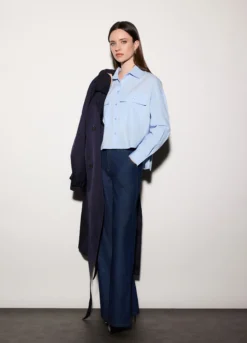 Camicia over fit colletto alla francese in popeline di puro cotone donna