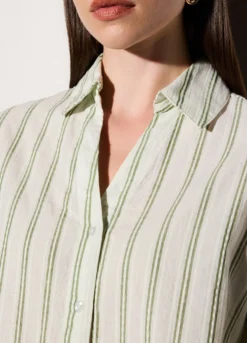 Camicia over fit colletto alla francese in puro cotone dobby a righe donna