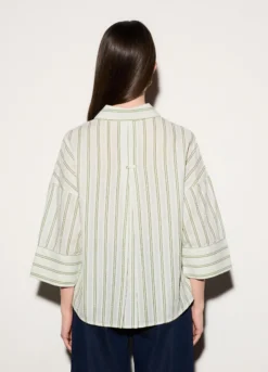 Camicia over fit colletto alla francese in puro cotone dobby a righe donna