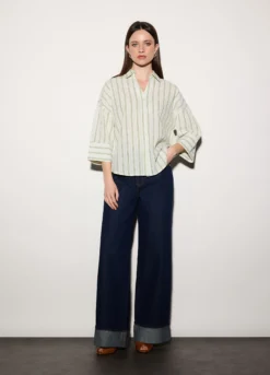 Camicia over fit colletto alla francese in puro cotone dobby a righe donna