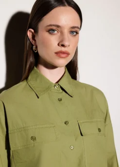Camicia over fit colletto alla francese in popeline di puro cotone donna