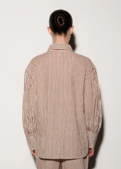 Camicia over fit con colletto alla francese in seersucker donna