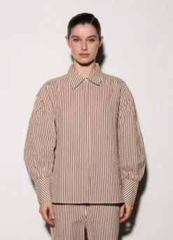 Camicia over fit con colletto alla francese in seersucker donna