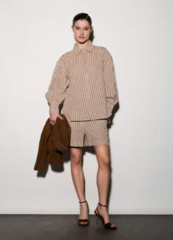 Camicia over fit con colletto alla francese in seersucker donna