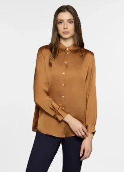 Camicia over fit con colletto alla francese in raso donna