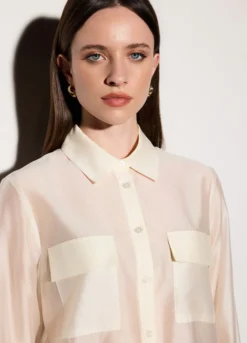Camicia over fit con collo alla francese donna