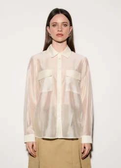 Camicia over fit con collo alla francese donna
