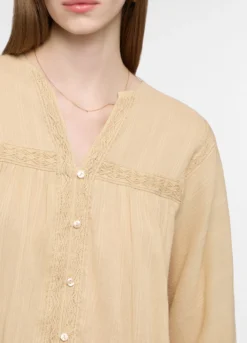 Camicia over fit con scollo a V in puro cotone donna