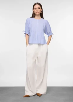 Camicia over fit con scollo rotondo in puro cotone voile donna