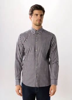 Camicia regular button-down a quadretti uomo