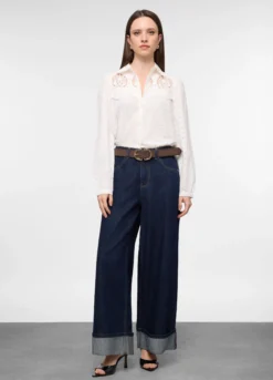Camicia regular fit con colletto alla francese in puro cotone voile donna