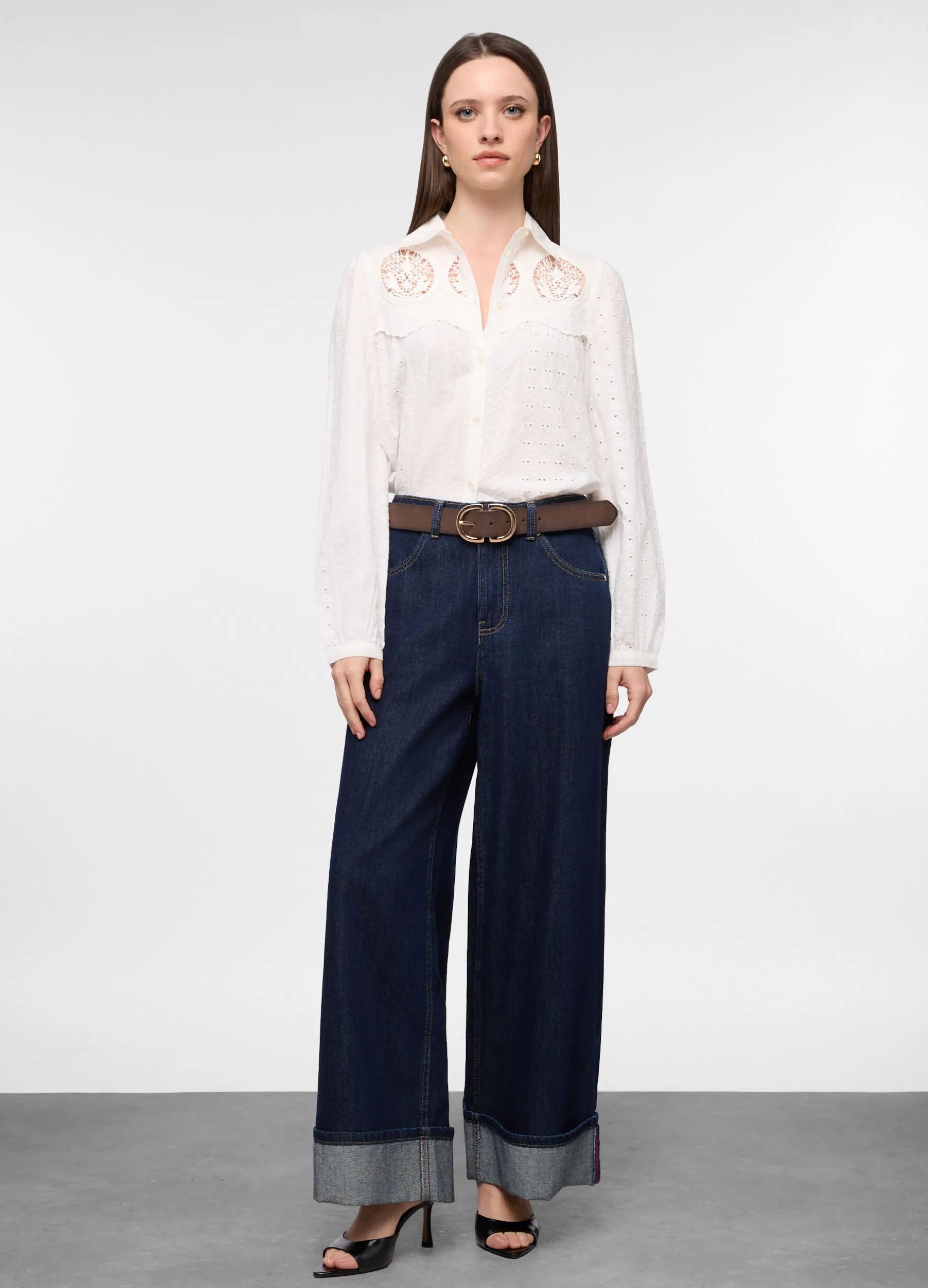 Camicia regular fit con colletto alla francese in puro cotone voile donna