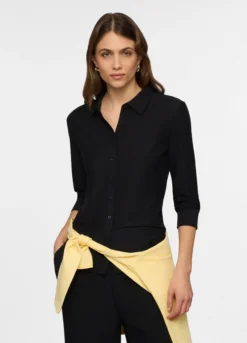 Camicia regular fit con colletto alla francese in jersey stretch donna