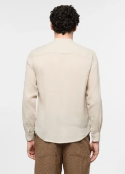 Camicia regular fit con collo coreano in lino uomo
