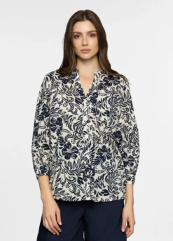 Camicia regular fit con scollo a V in popeline donna