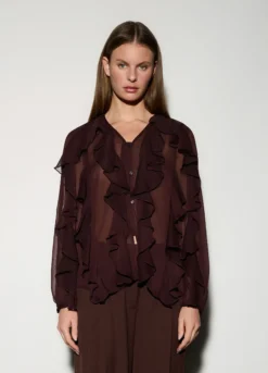 Camicia regular fit con scollo a V e rouches donna
