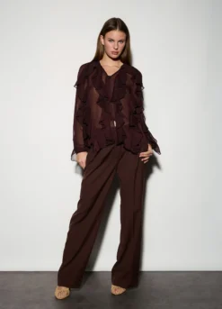 Camicia regular fit con scollo a V e rouches donna