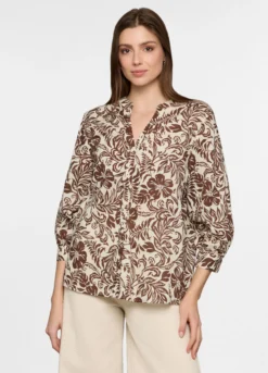 Camicia regular fit con scollo a V in popeline donna
