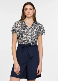 Camicia regular fit con scollo a V in popeline donna
